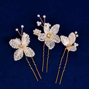 3 Piece Handmade Woven Flower and Leaf HairpinsU-shaped Hair Clips Set